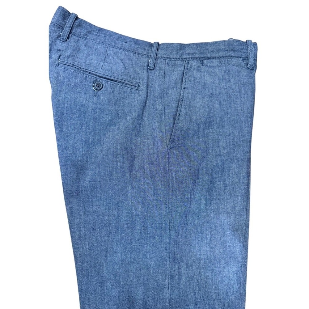 J. Crew Stretch Mens Blue Chambray Trousers‎ Flat Front Slim Pants W32 L30